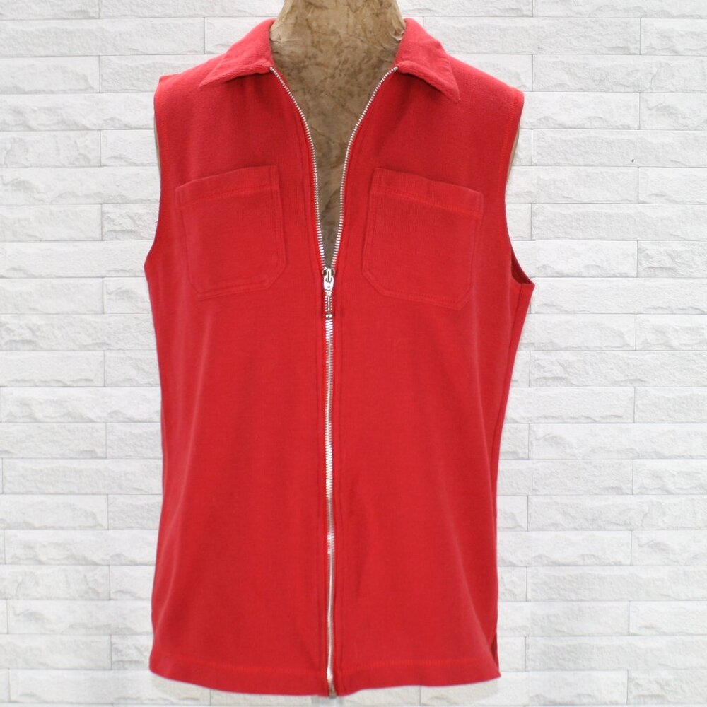VINTAGE PASSPORTS Vest Knit Sweater Zip Front Sleeveless Classic Casual Red Med